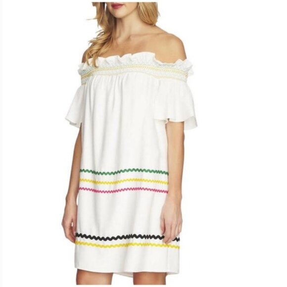 CeCe || Off-The-Shoulder Ric-Rac Smocked Detailing Dress - Picture 1 of 6